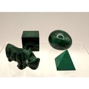 Carved Malachite Small Collector Pieces-Set of Four